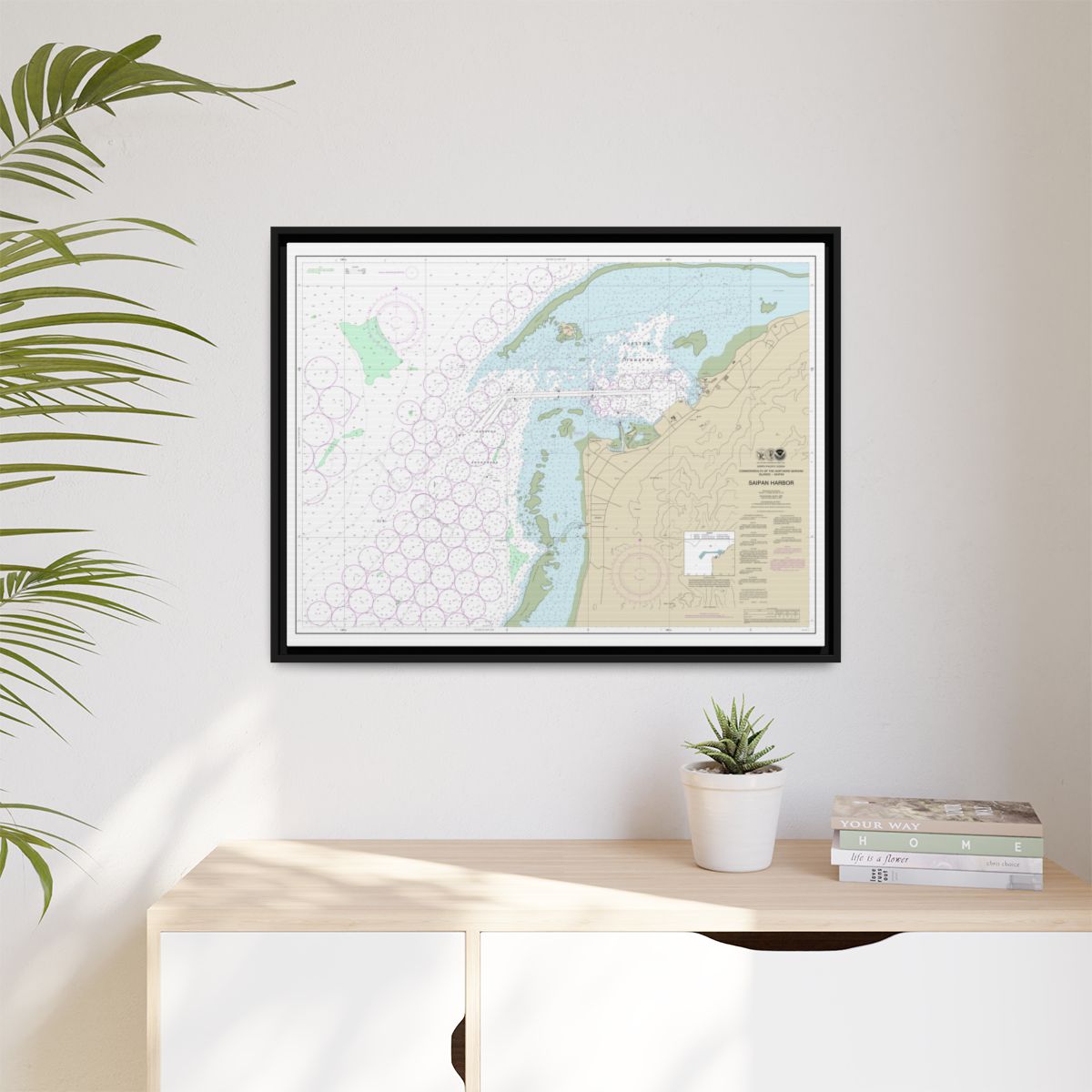 Chart 81076 Commonwealth of the Northern Mariana Islands Saipan Harbor - NOAA Nautical Chart Floating Frame Canvas | 32" x 24" | 40" x 30" - Black context-1