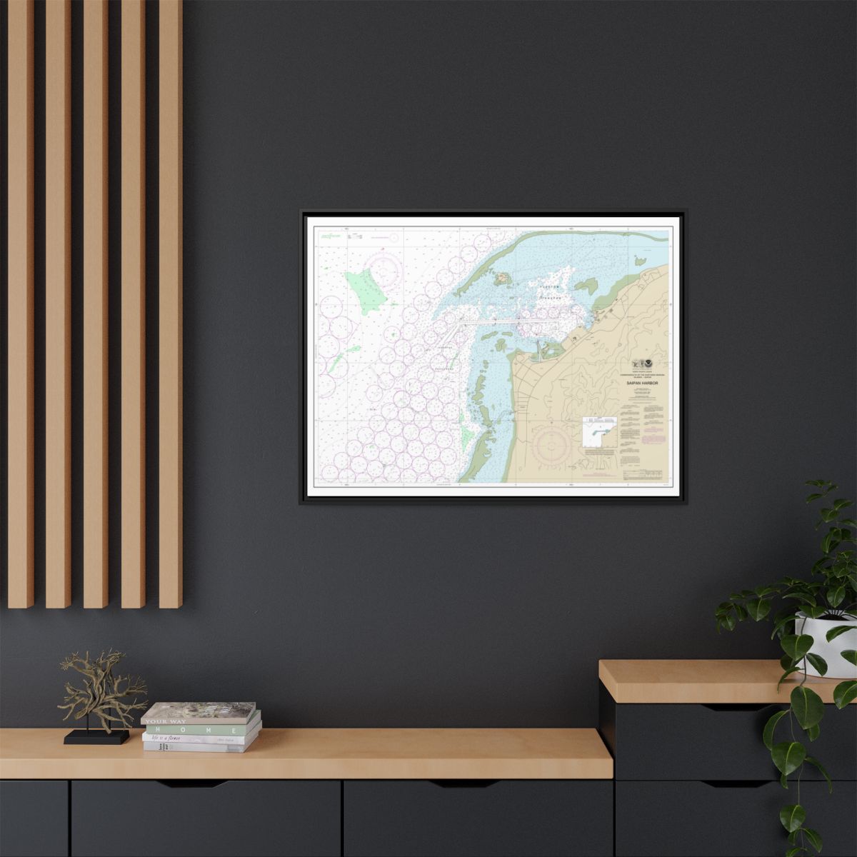 Chart 81076 Commonwealth of the Northern Mariana Islands Saipan Harbor - NOAA Nautical Chart Floating Frame Canvas | 32" x 24" | 40" x 30" - Black context-2