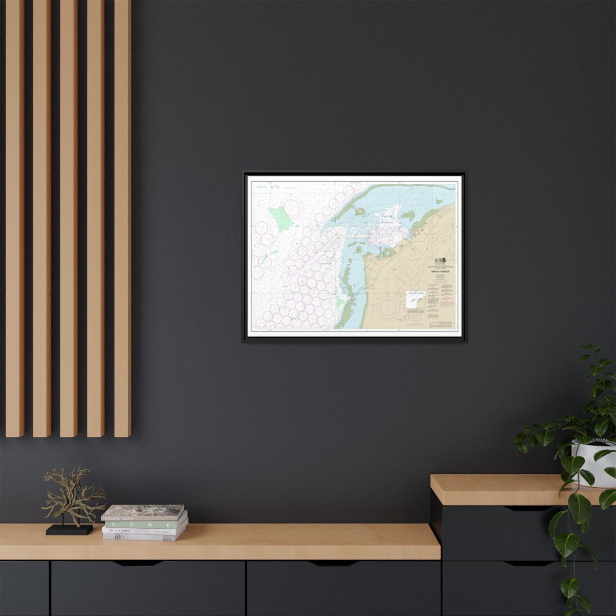 Chart 81076 Commonwealth of the Northern Mariana Islands Saipan Harbor - NOAA Nautical Chart Floating Frame Canvas | 32" x 24" | 40" x 30" - Black context-2