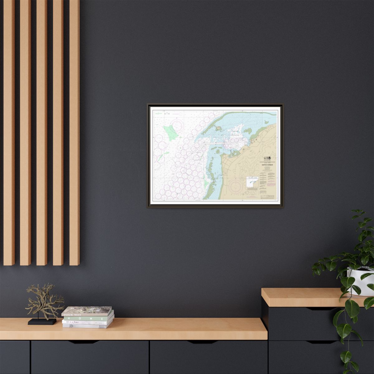 Chart 81076 Commonwealth of the Northern Mariana Islands Saipan Harbor - NOAA Nautical Chart Floating Frame Canvas | 32" x 24" | 40" x 30" - Espresso context-2