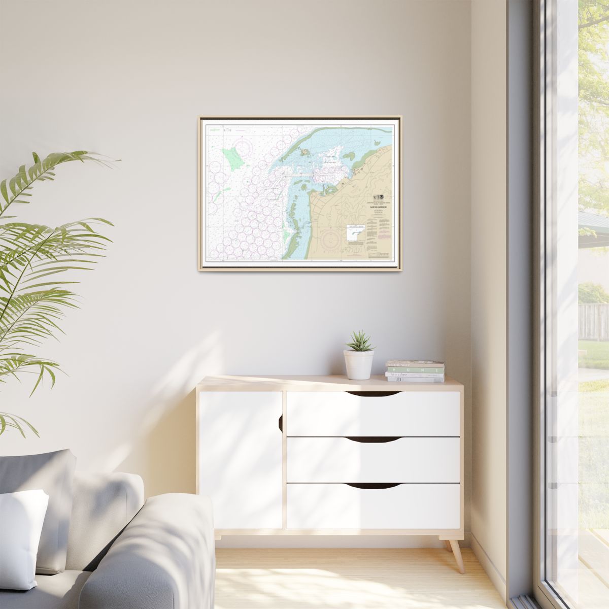 Chart 81076 Commonwealth of the Northern Mariana Islands Saipan Harbor - NOAA Nautical Chart Floating Frame Canvas | 32" x 24" | 40" x 30" - Natural context-1