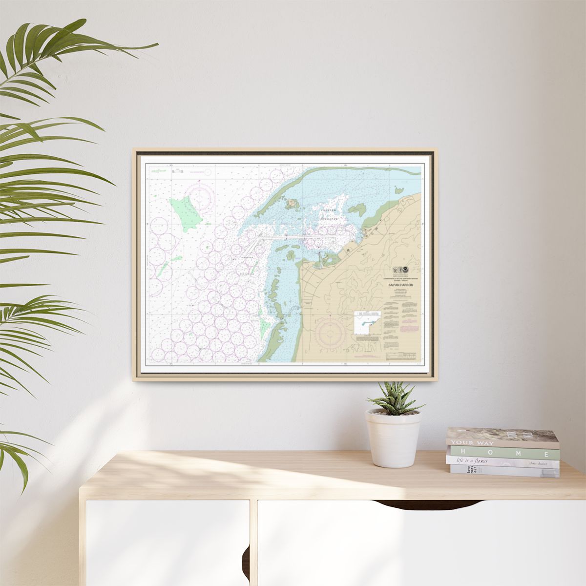 Chart 81076 Commonwealth of the Northern Mariana Islands Saipan Harbor - NOAA Nautical Chart Floating Frame Canvas | 32" x 24" | 40" x 30" - Natural context-1