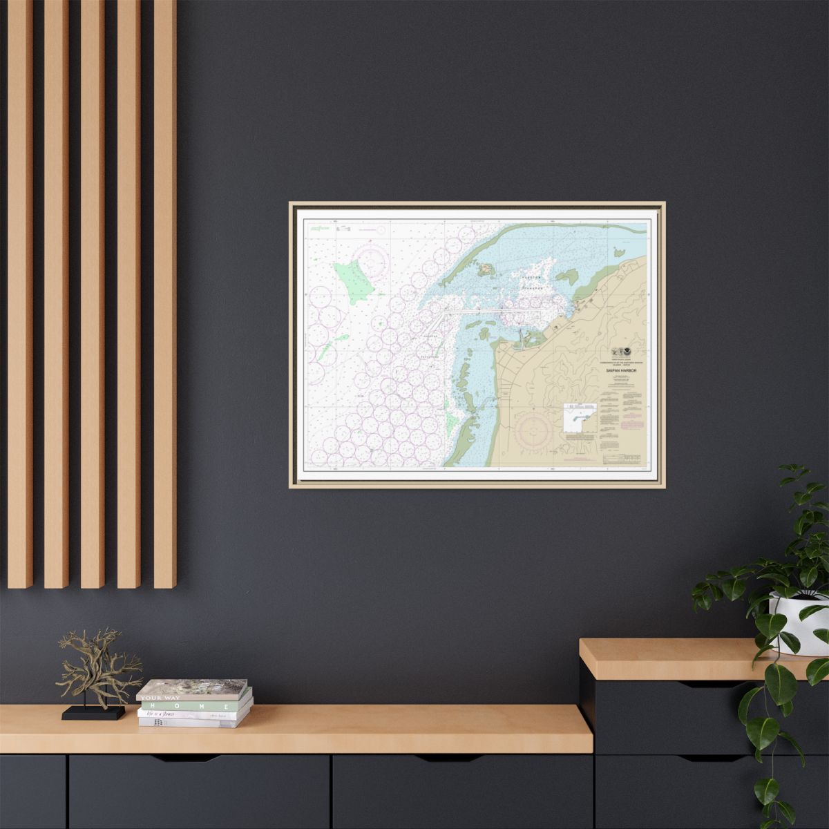 Chart 81076 Commonwealth of the Northern Mariana Islands Saipan Harbor - NOAA Nautical Chart Floating Frame Canvas | 32" x 24" | 40" x 30" - Natural context-2