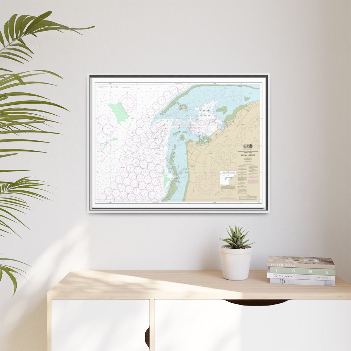 Chart 81076 Commonwealth of the Northern Mariana Islands Saipan Harbor - NOAA Nautical Chart Floating Frame Canvas | 32" x 24" | 40" x 30" - White context-1