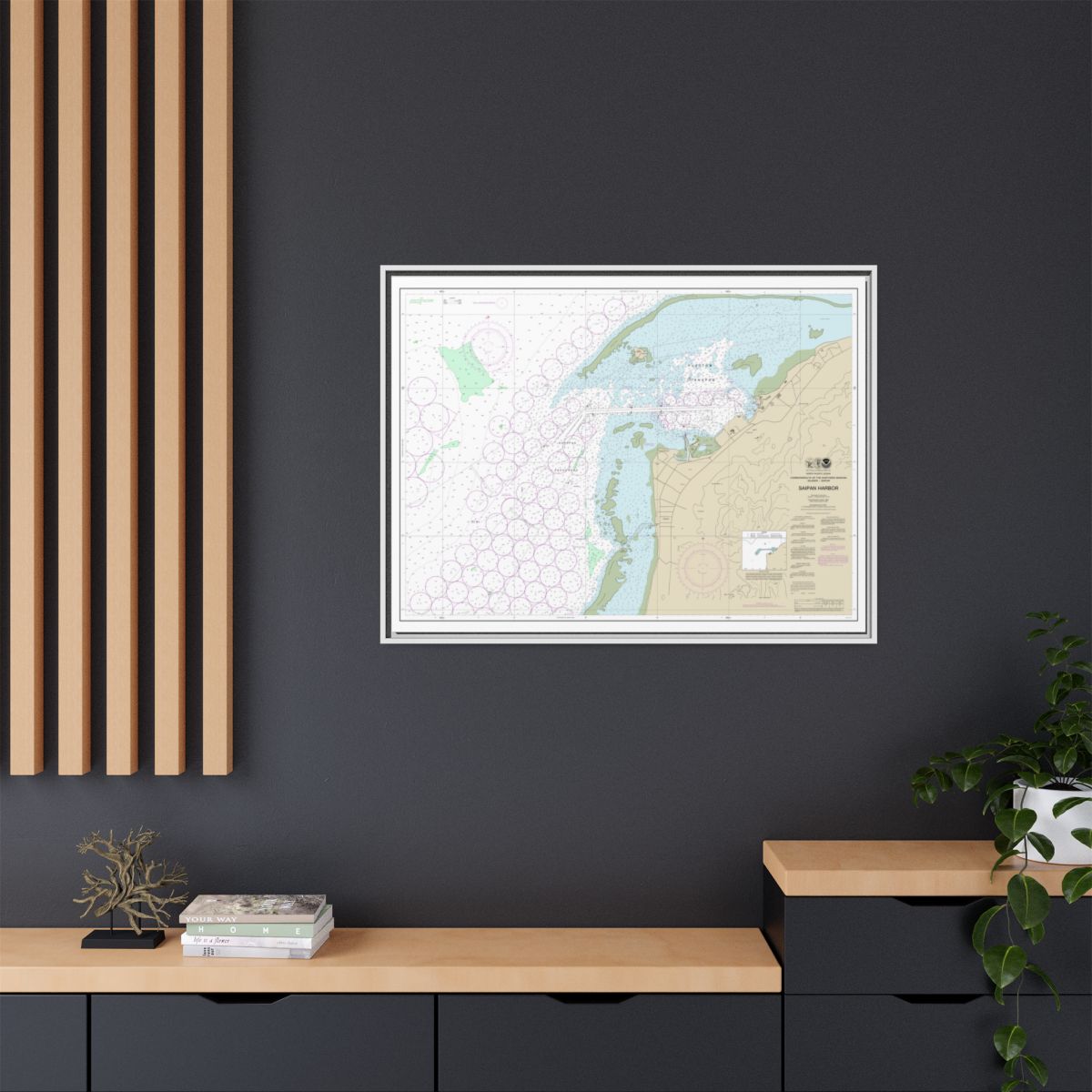 Chart 81076 Commonwealth of the Northern Mariana Islands Saipan Harbor - NOAA Nautical Chart Floating Frame Canvas | 32" x 24" | 40" x 30" - White context-2