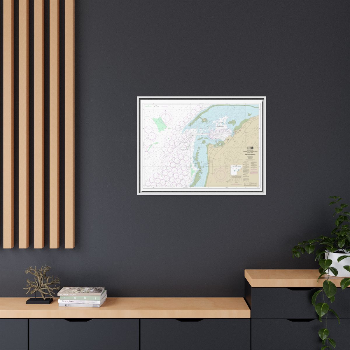 Chart 81076 Commonwealth of the Northern Mariana Islands Saipan Harbor - NOAA Nautical Chart Floating Frame Canvas | 32" x 24" | 40" x 30" - White context-2