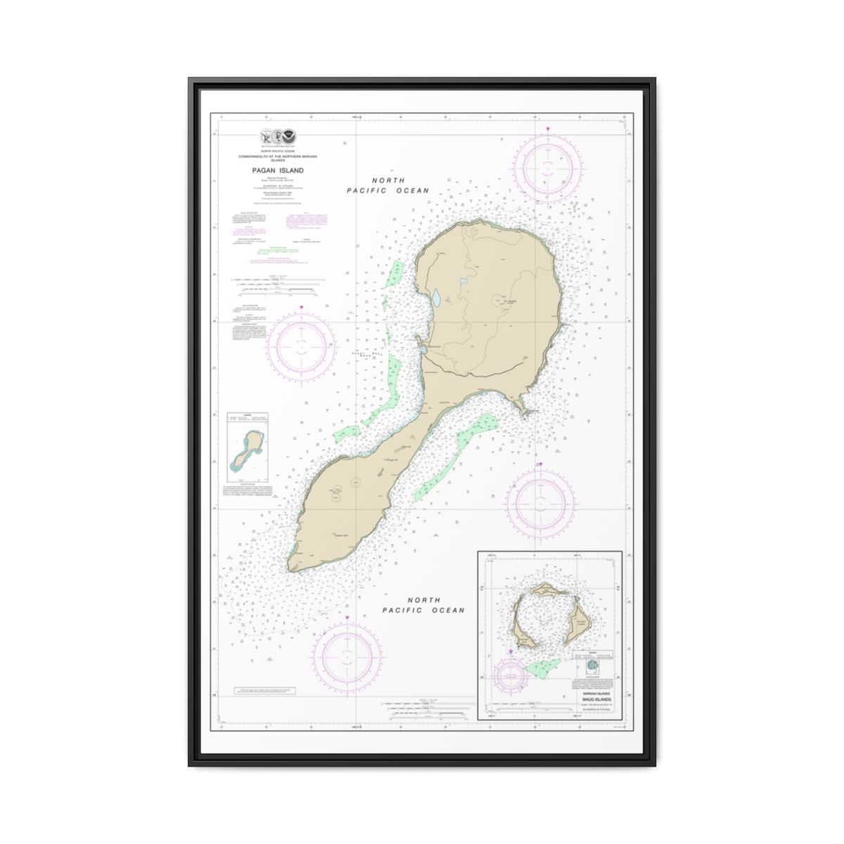 Chart 81092 Commonwealth of the Northern Mariana Islands - NOAA Nautical Chart Floating Frame Canvas | 20" x 30" | 24" x 36" | 32" x 48" - Black front