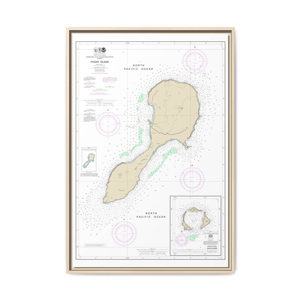 Chart 81092 Commonwealth of the Northern Mariana Islands - NOAA Nautical Chart Floating Frame Canvas | 20" x 30" | 24" x 36" | 32" x 48" - Natural front