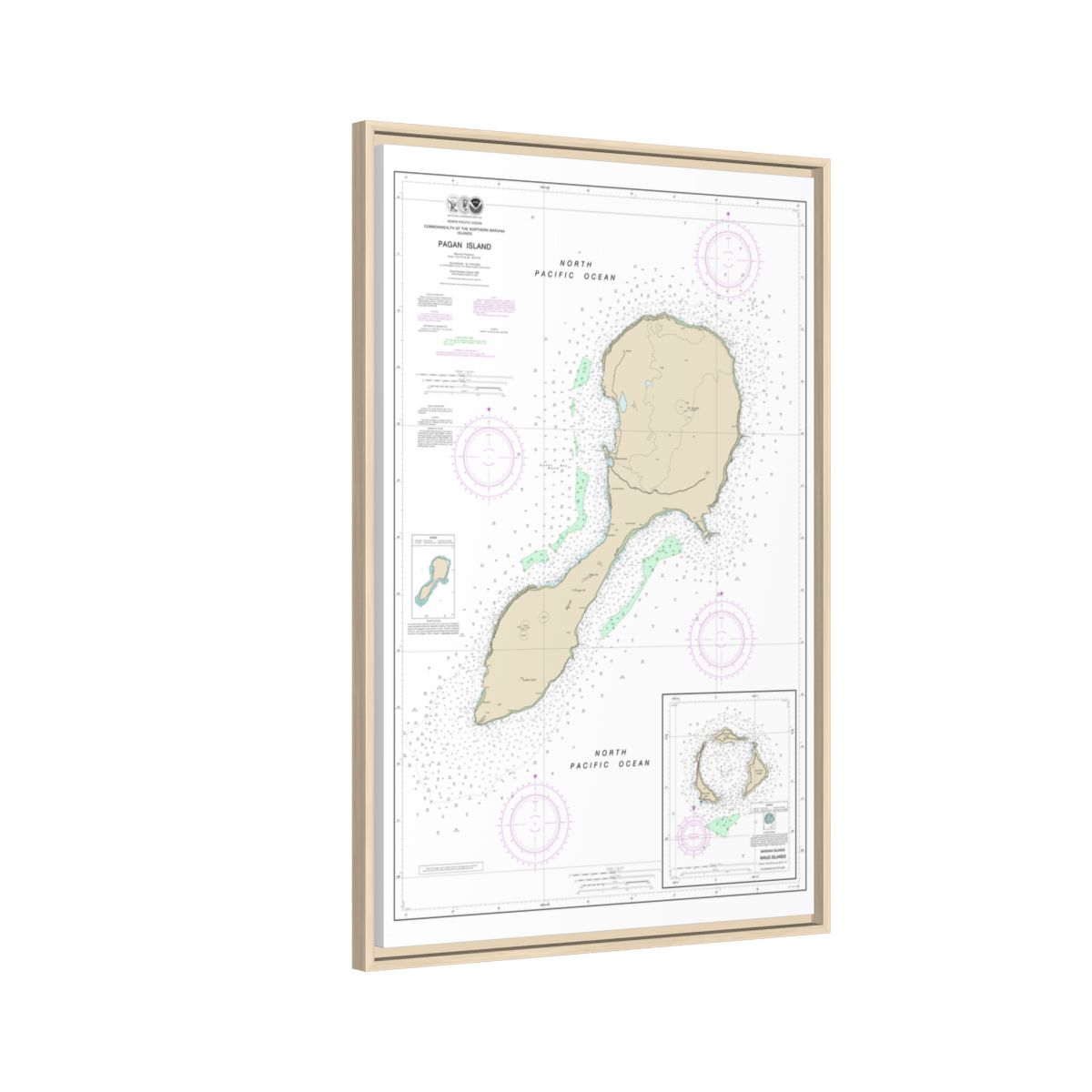 Chart 81092 Commonwealth of the Northern Mariana Islands - NOAA Nautical Chart Floating Frame Canvas | 20" x 30" | 24" x 36" | 32" x 48" - Natural side