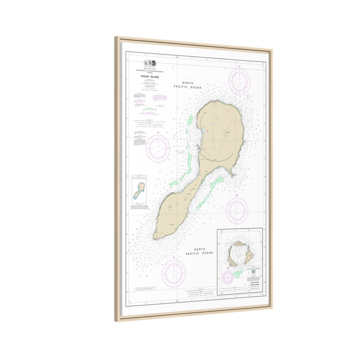 Chart 81092 Commonwealth of the Northern Mariana Islands - NOAA Nautical Chart Floating Frame Canvas | 20" x 30" | 24" x 36" | 32" x 48" - Natural side