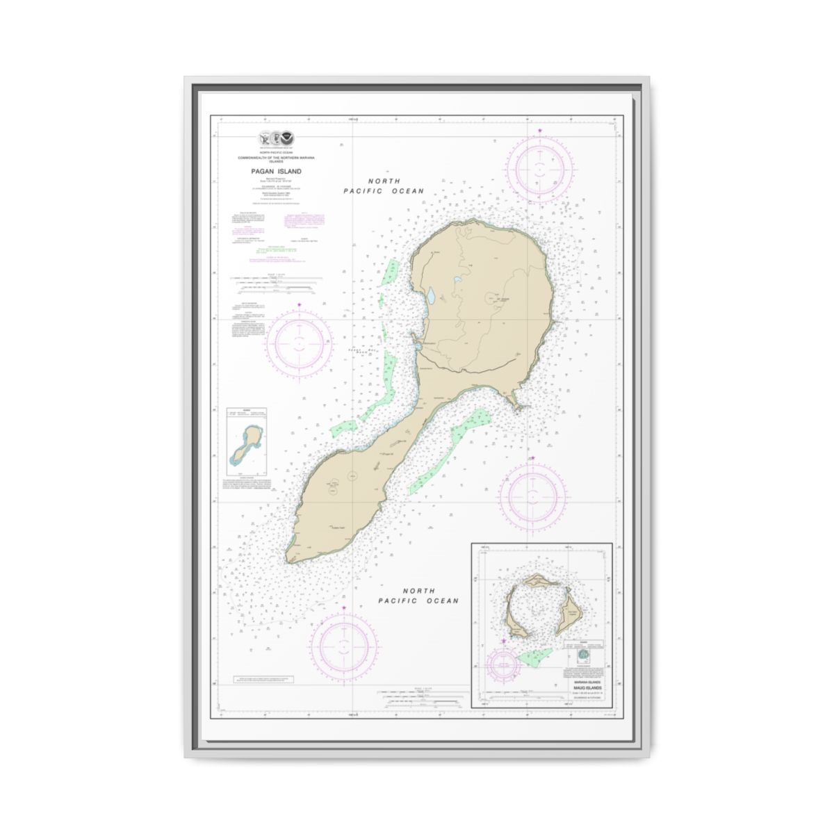 Chart 81092 Commonwealth of the Northern Mariana Islands - NOAA Nautical Chart Floating Frame Canvas | 20" x 30" | 24" x 36" | 32" x 48" - White front
