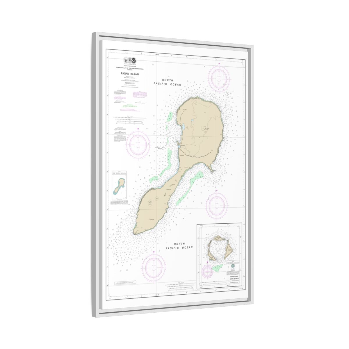Chart 81092 Commonwealth of the Northern Mariana Islands - NOAA Nautical Chart Floating Frame Canvas | 20" x 30" | 24" x 36" | 32" x 48" - White side
