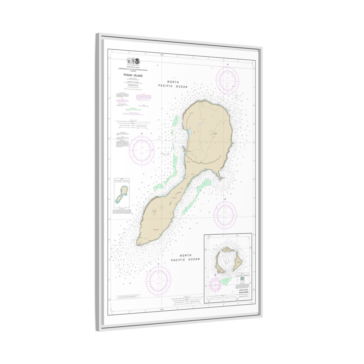 Chart 81092 Commonwealth of the Northern Mariana Islands - NOAA Nautical Chart Floating Frame Canvas | 20" x 30" | 24" x 36" | 32" x 48" - White side