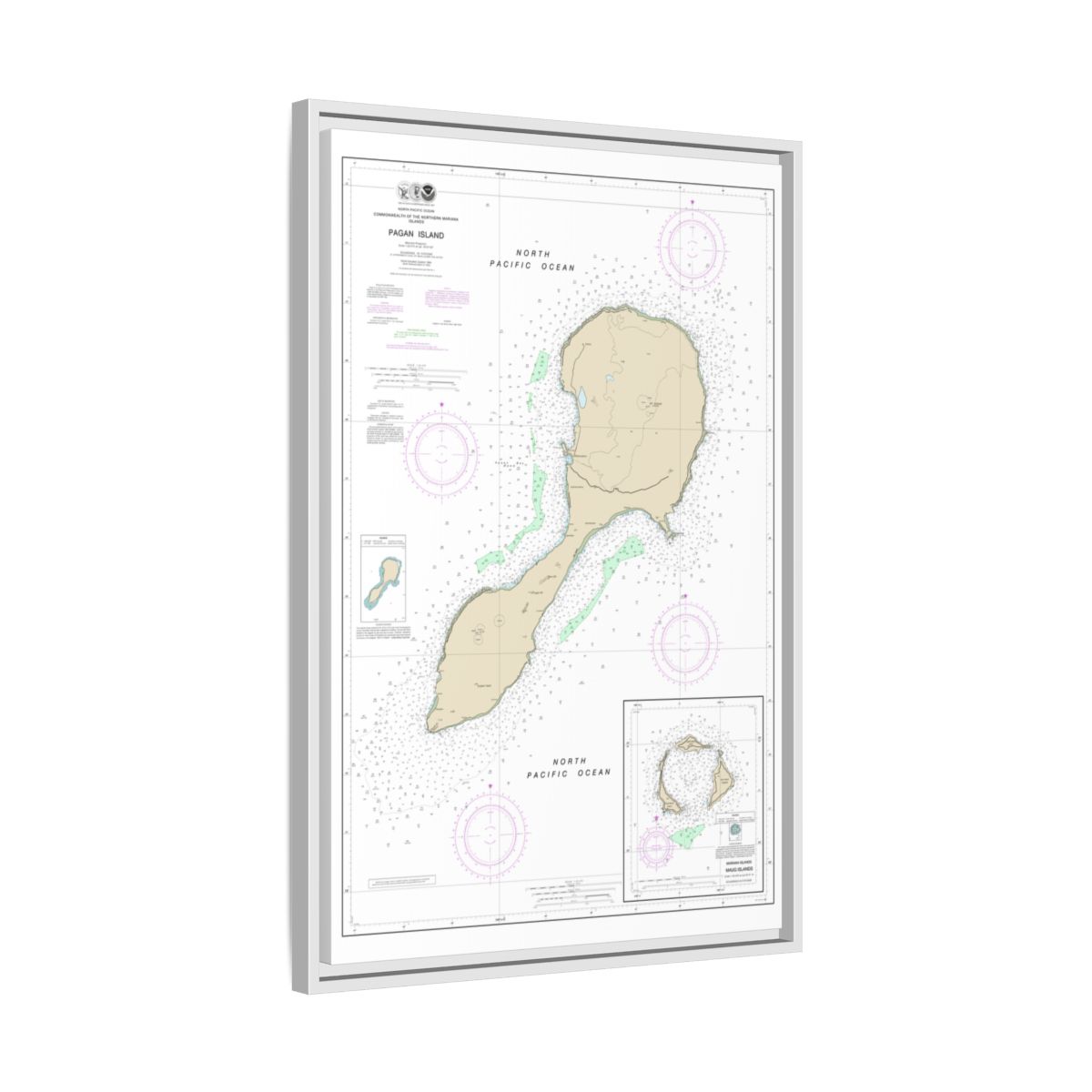 Chart 81092 Commonwealth of the Northern Mariana Islands - NOAA Nautical Chart Floating Frame Canvas | 20" x 30" | 24" x 36" | 32" x 48" - White side