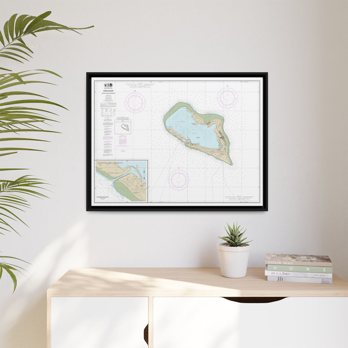 Chart 81664 Wake Island;Wake Island Boat Basin - NOAA Nautical Chart Floating Frame Canvas | 32" x 24" | 40" x 30" - Black context-1