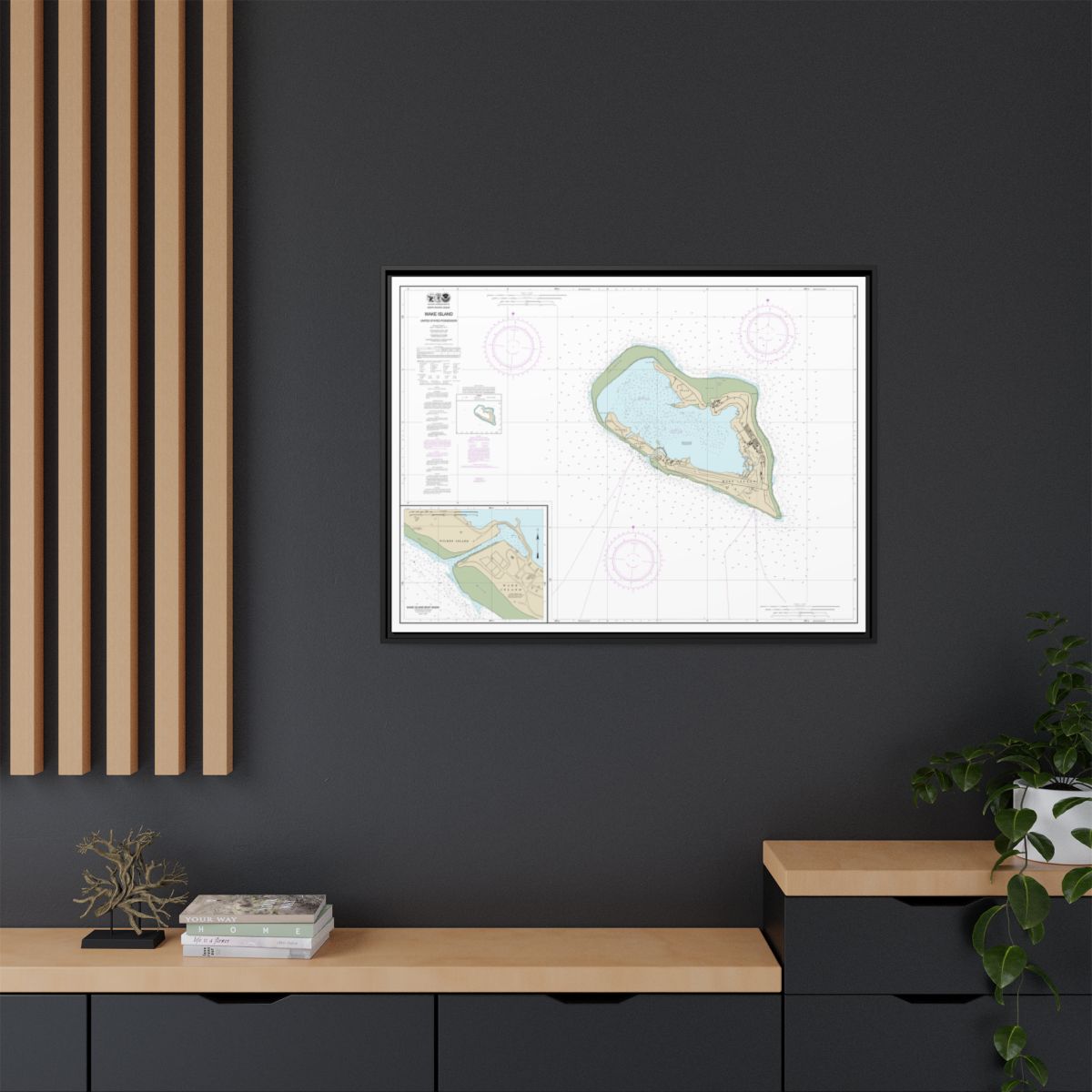 Chart 81664 Wake Island;Wake Island Boat Basin - NOAA Nautical Chart Floating Frame Canvas | 32" x 24" | 40" x 30" - Black context-2