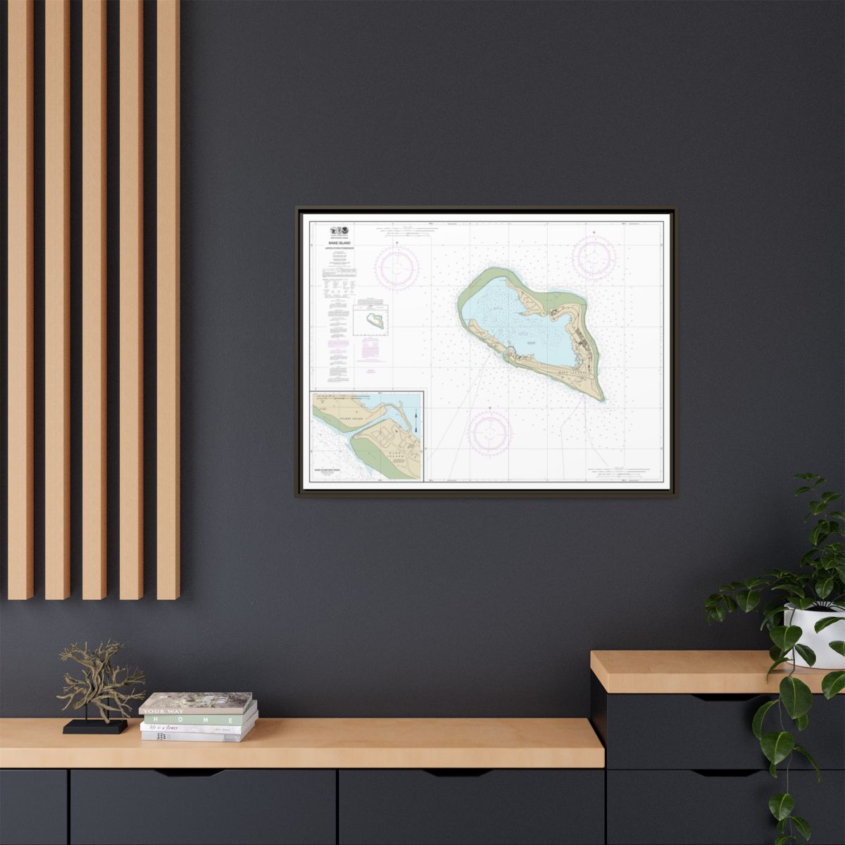 Chart 81664 Wake Island;Wake Island Boat Basin - NOAA Nautical Chart Floating Frame Canvas | 32" x 24" | 40" x 30" - Espresso context-2