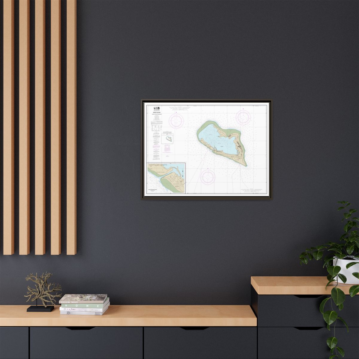 Chart 81664 Wake Island;Wake Island Boat Basin - NOAA Nautical Chart Floating Frame Canvas | 32" x 24" | 40" x 30" - Espresso context-2