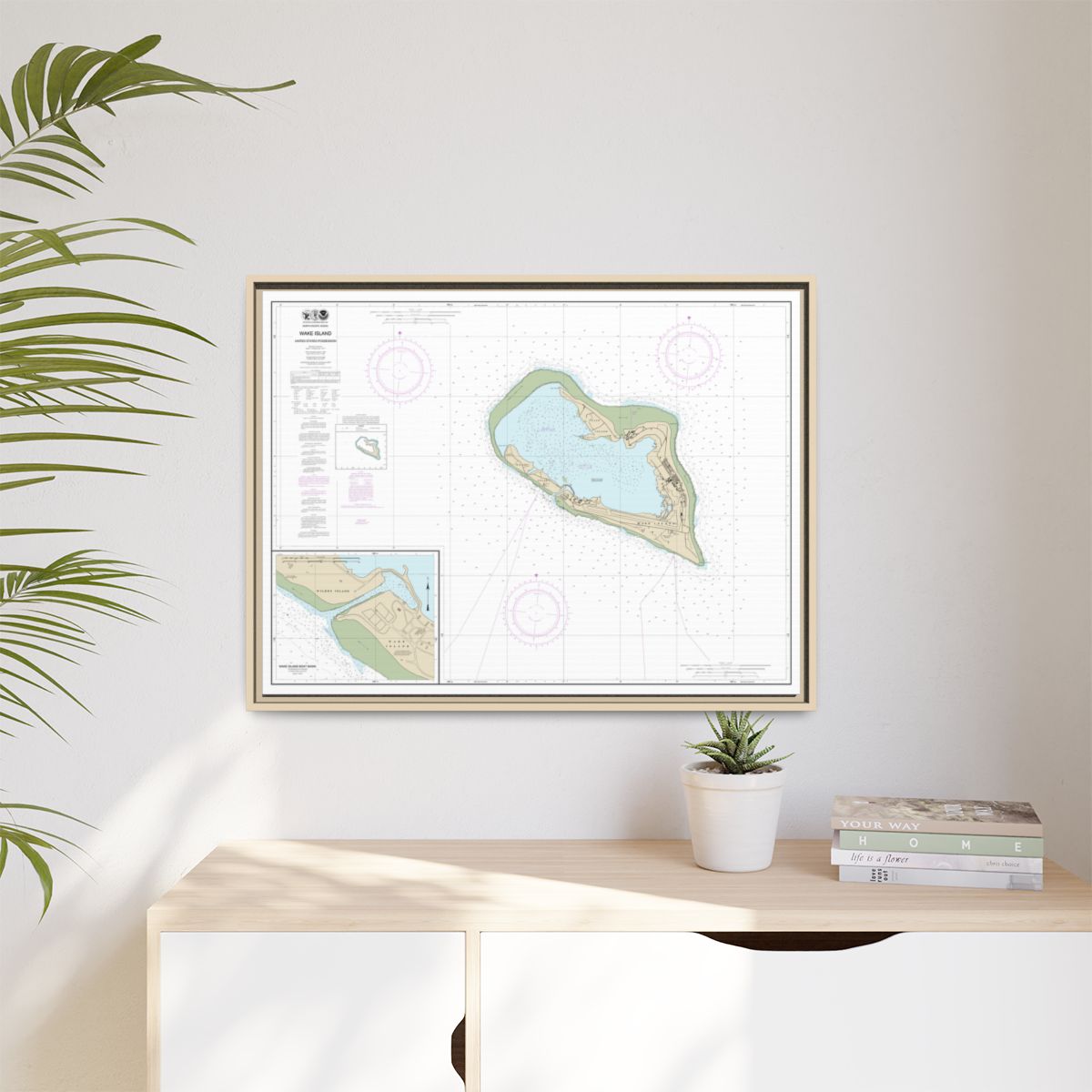 Chart 81664 Wake Island;Wake Island Boat Basin - NOAA Nautical Chart Floating Frame Canvas | 32" x 24" | 40" x 30" - Natural context-1
