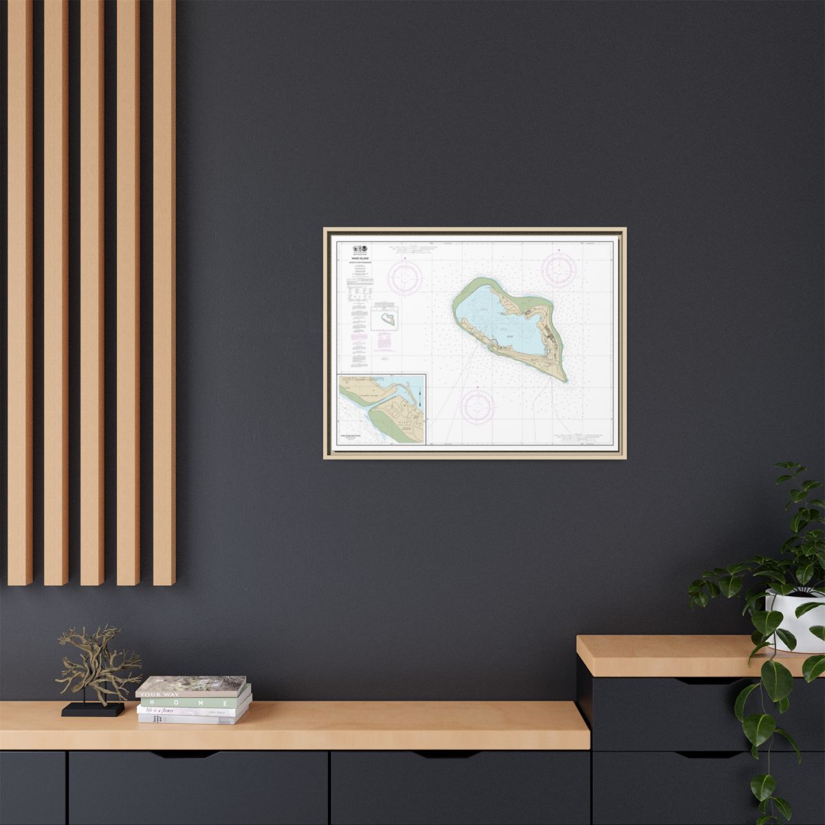 Chart 81664 Wake Island;Wake Island Boat Basin - NOAA Nautical Chart Floating Frame Canvas | 32" x 24" | 40" x 30" - Natural context-2