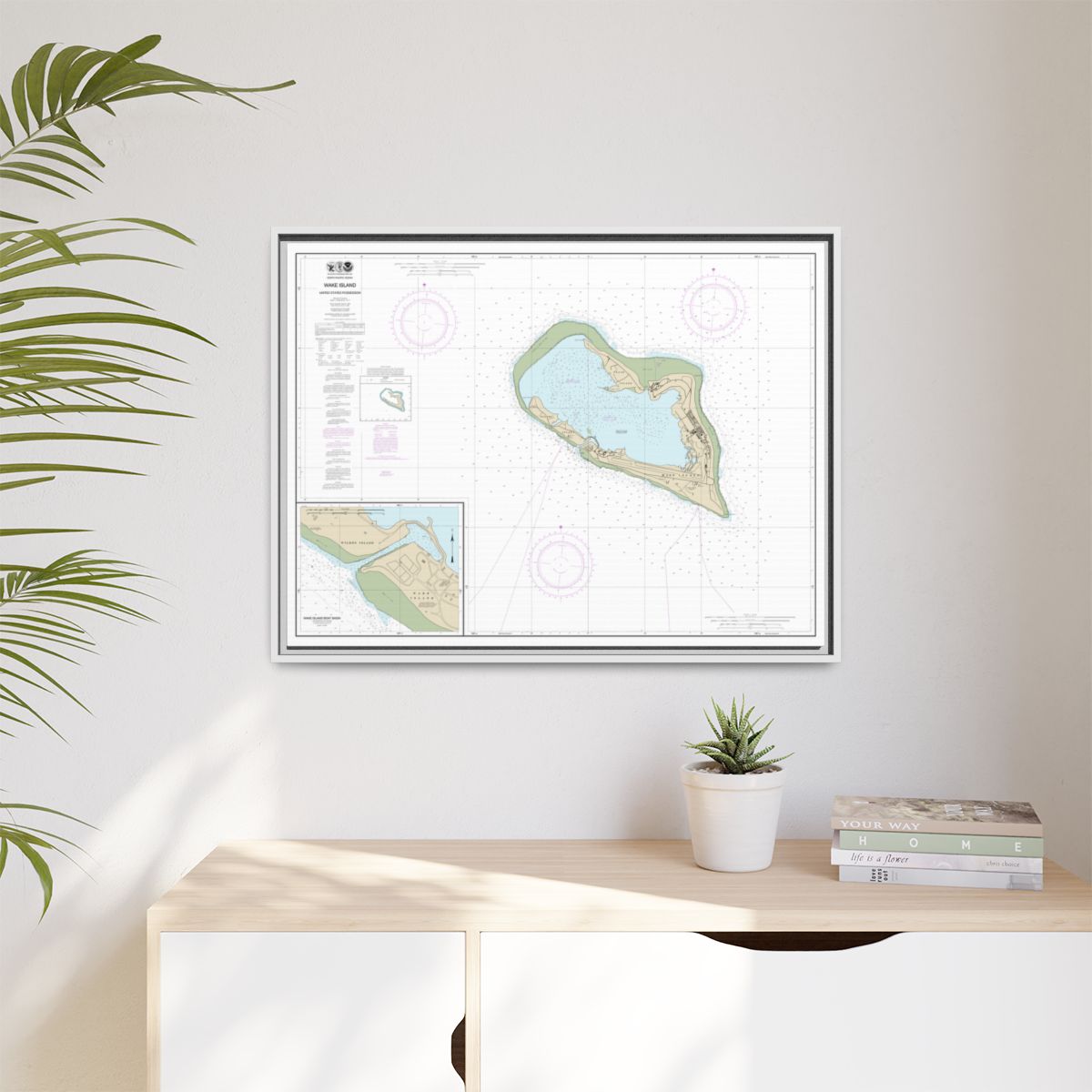 Chart 81664 Wake Island;Wake Island Boat Basin - NOAA Nautical Chart Floating Frame Canvas | 32" x 24" | 40" x 30" - White context-1