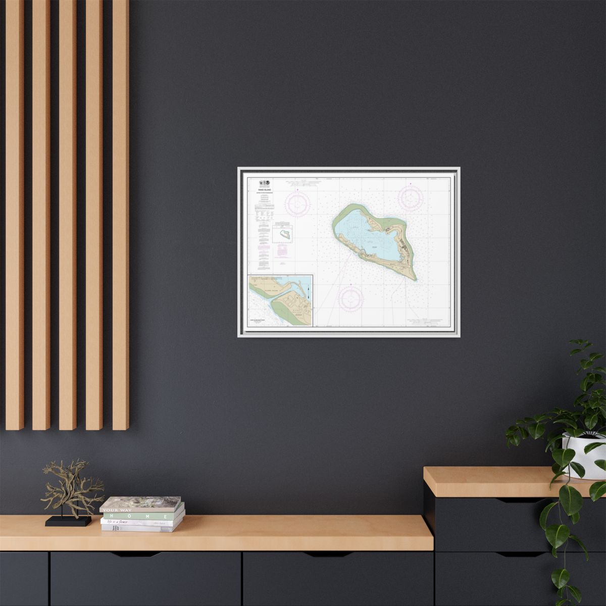 Chart 81664 Wake Island;Wake Island Boat Basin - NOAA Nautical Chart Floating Frame Canvas | 32" x 24" | 40" x 30" - White context-2