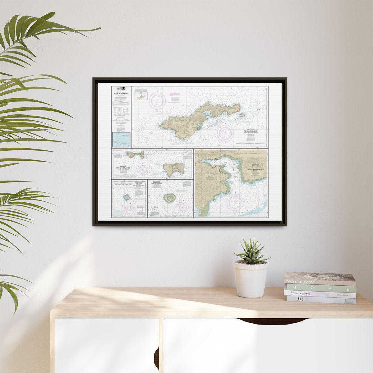 Chart 83484 U.S. Possessions in Samoa Islands Manua Islands;Pago Pago Harbor;Tutuila Island;Rose Atoll;Swains Island - NOAA Nautical Chart Floating Frame Canvas | 32" x 24" | 40" x 30" - Espresso context-1