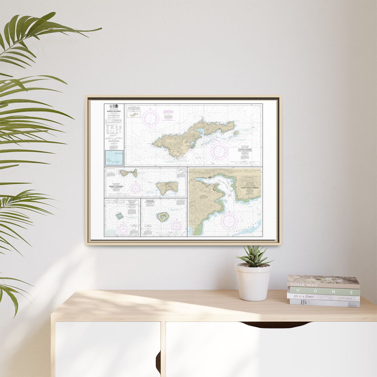 Chart 83484 U.S. Possessions in Samoa Islands Manua Islands;Pago Pago Harbor;Tutuila Island;Rose Atoll;Swains Island - NOAA Nautical Chart Floating Frame Canvas | 32" x 24" | 40" x 30" - Natural context-1