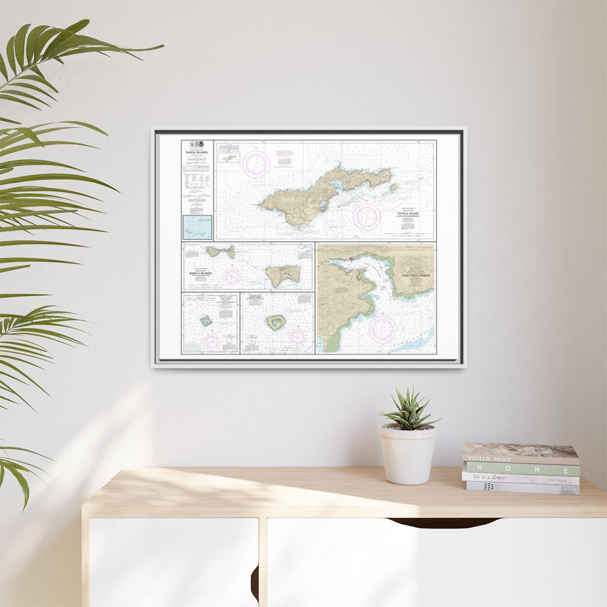 Chart 83484 U.S. Possessions in Samoa Islands Manua Islands;Pago Pago Harbor;Tutuila Island;Rose Atoll;Swains Island - NOAA Nautical Chart Floating Frame Canvas | 32" x 24" | 40" x 30" - White context-1