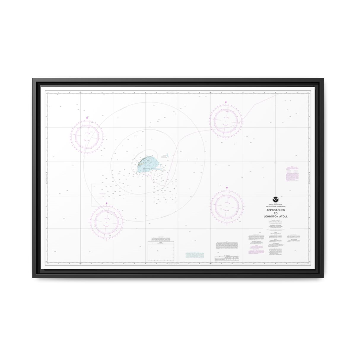 Chart 83633 United States Possession Approaches to Johnston Atoll - NOAA Nautical Chart Floating Frame Canvas | 30" x 20" | 36" x 24" | 48" x 32" - Black front
