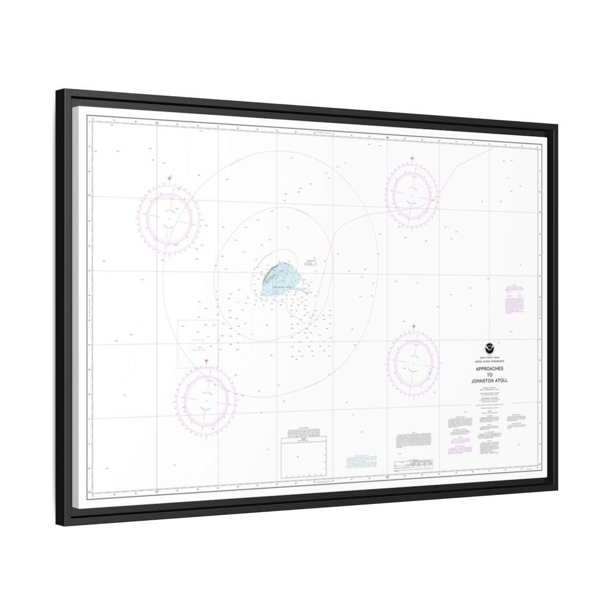 Chart 83633 United States Possession Approaches to Johnston Atoll - NOAA Nautical Chart Floating Frame Canvas | 30" x 20" | 36" x 24" | 48" x 32" - Black side