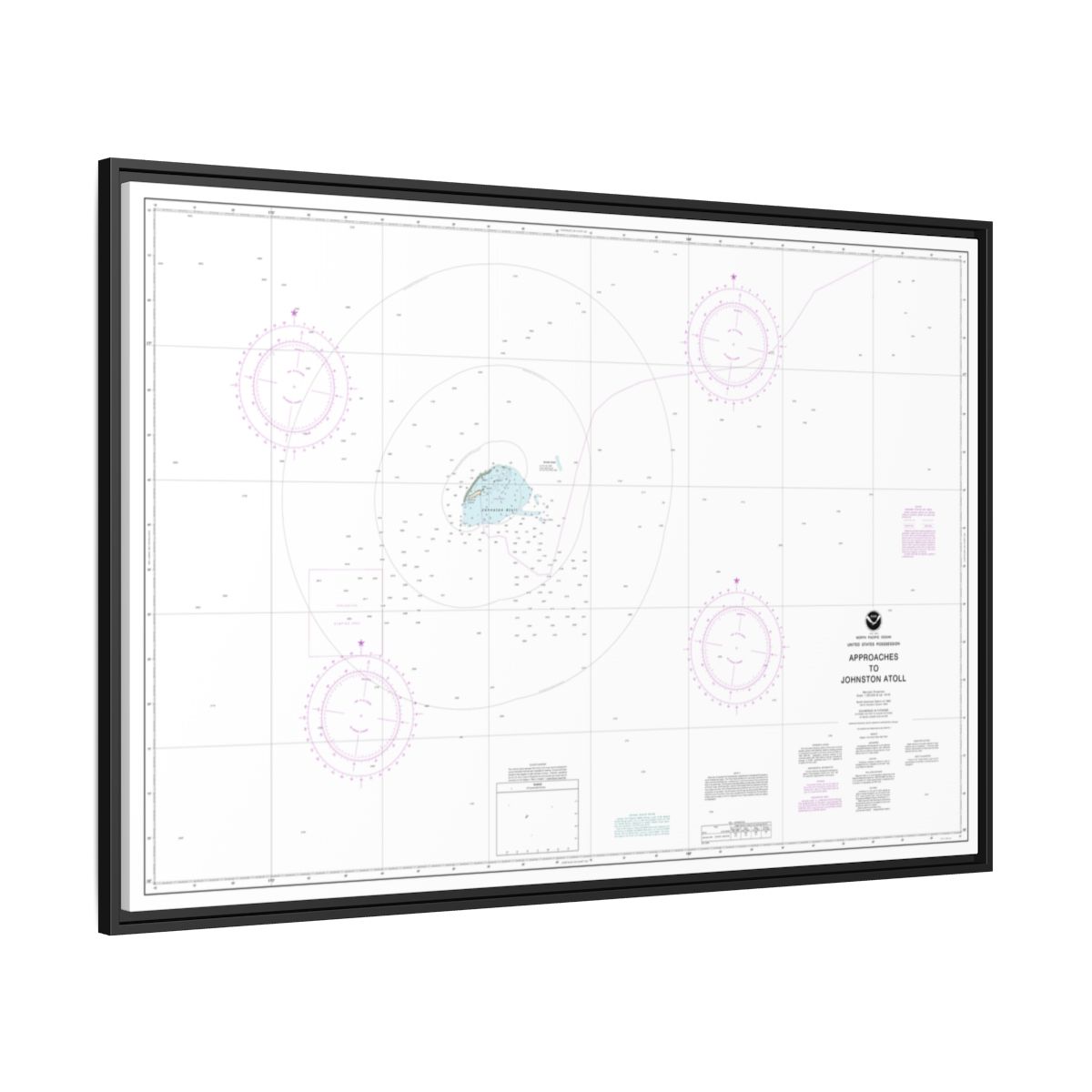 Chart 83633 United States Possession Approaches to Johnston Atoll - NOAA Nautical Chart Floating Frame Canvas | 30" x 20" | 36" x 24" | 48" x 32" - Black side