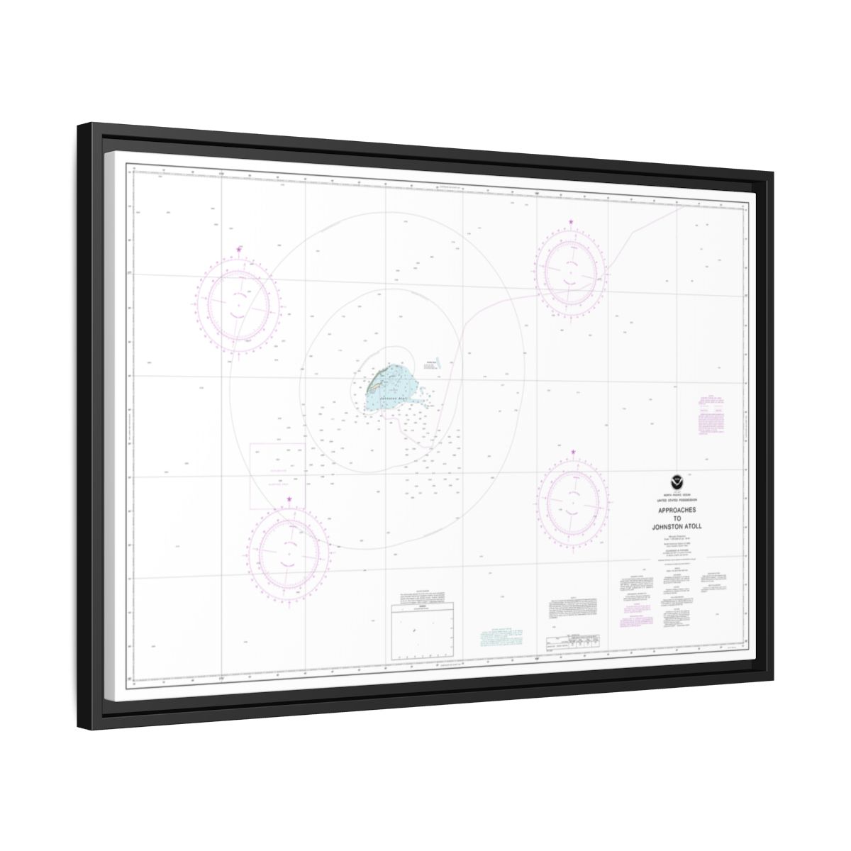 Chart 83633 United States Possession Approaches to Johnston Atoll - NOAA Nautical Chart Floating Frame Canvas | 30" x 20" | 36" x 24" | 48" x 32" - Black side