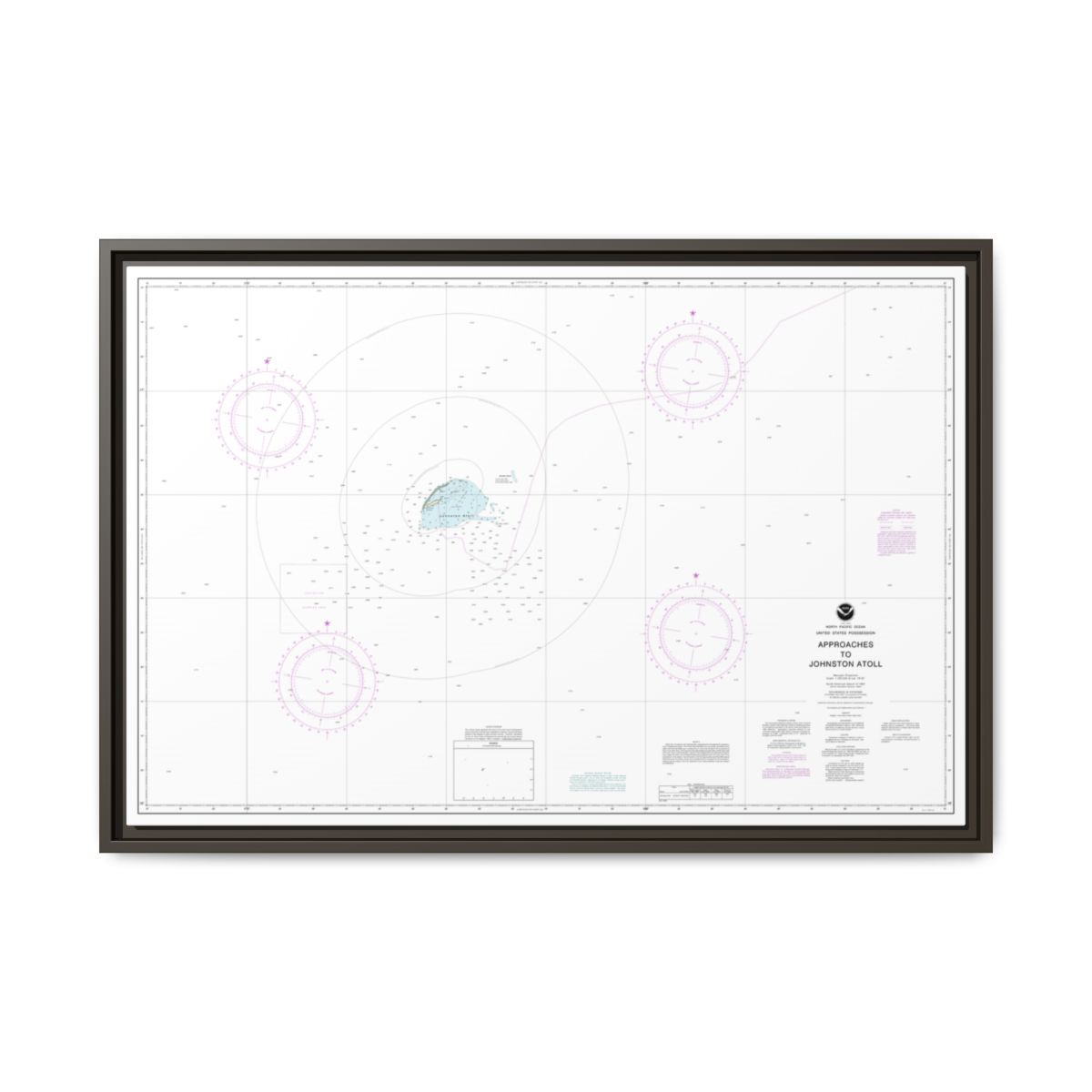 Chart 83633 United States Possession Approaches to Johnston Atoll - NOAA Nautical Chart Floating Frame Canvas | 30" x 20" | 36" x 24" | 48" x 32" - Espresso front