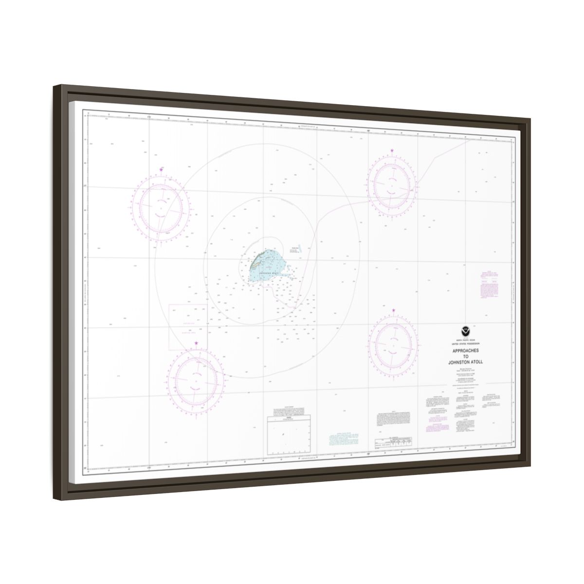 Chart 83633 United States Possession Approaches to Johnston Atoll - NOAA Nautical Chart Floating Frame Canvas | 30" x 20" | 36" x 24" | 48" x 32" - Espresso side