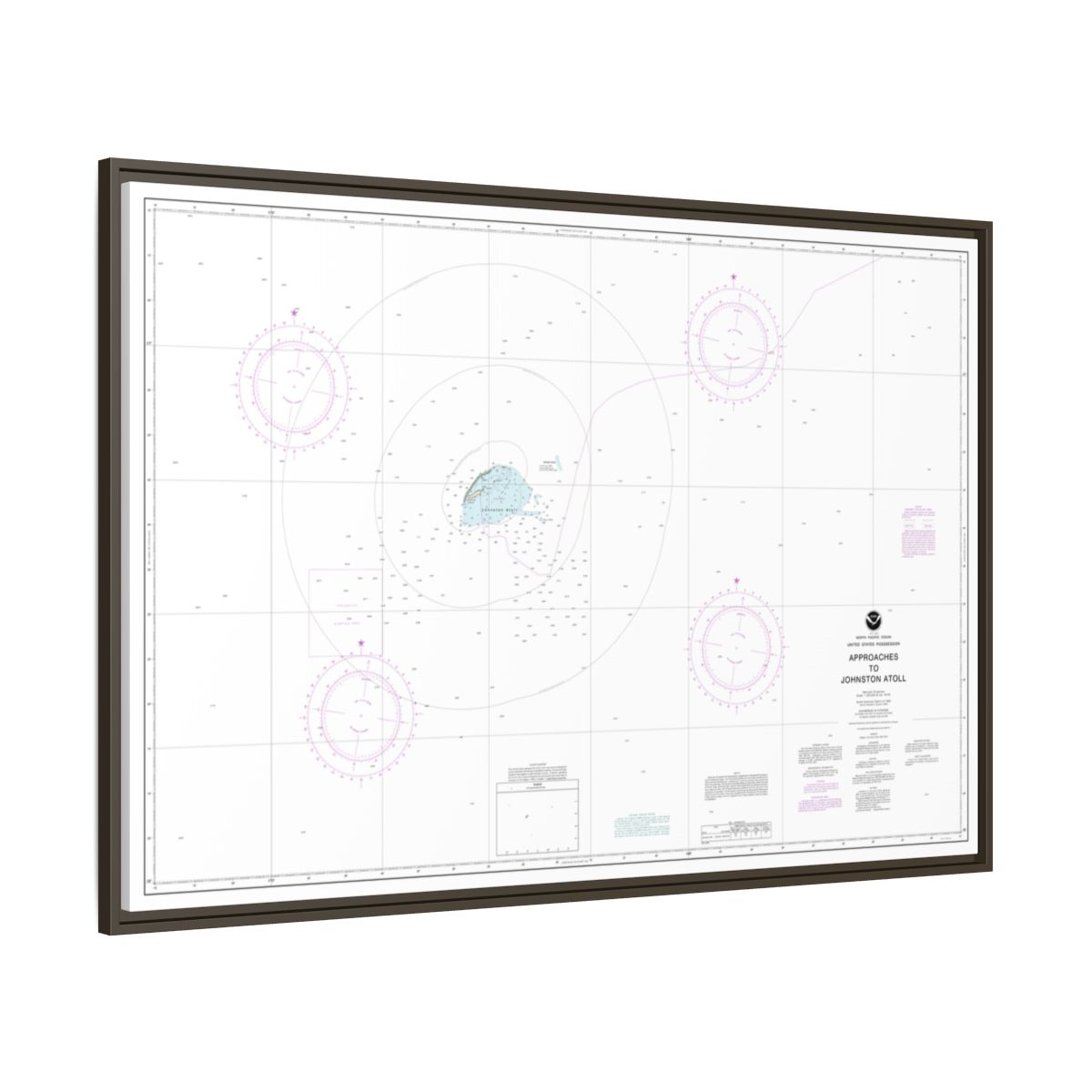 Chart 83633 United States Possession Approaches to Johnston Atoll - NOAA Nautical Chart Floating Frame Canvas | 30" x 20" | 36" x 24" | 48" x 32" - Espresso side