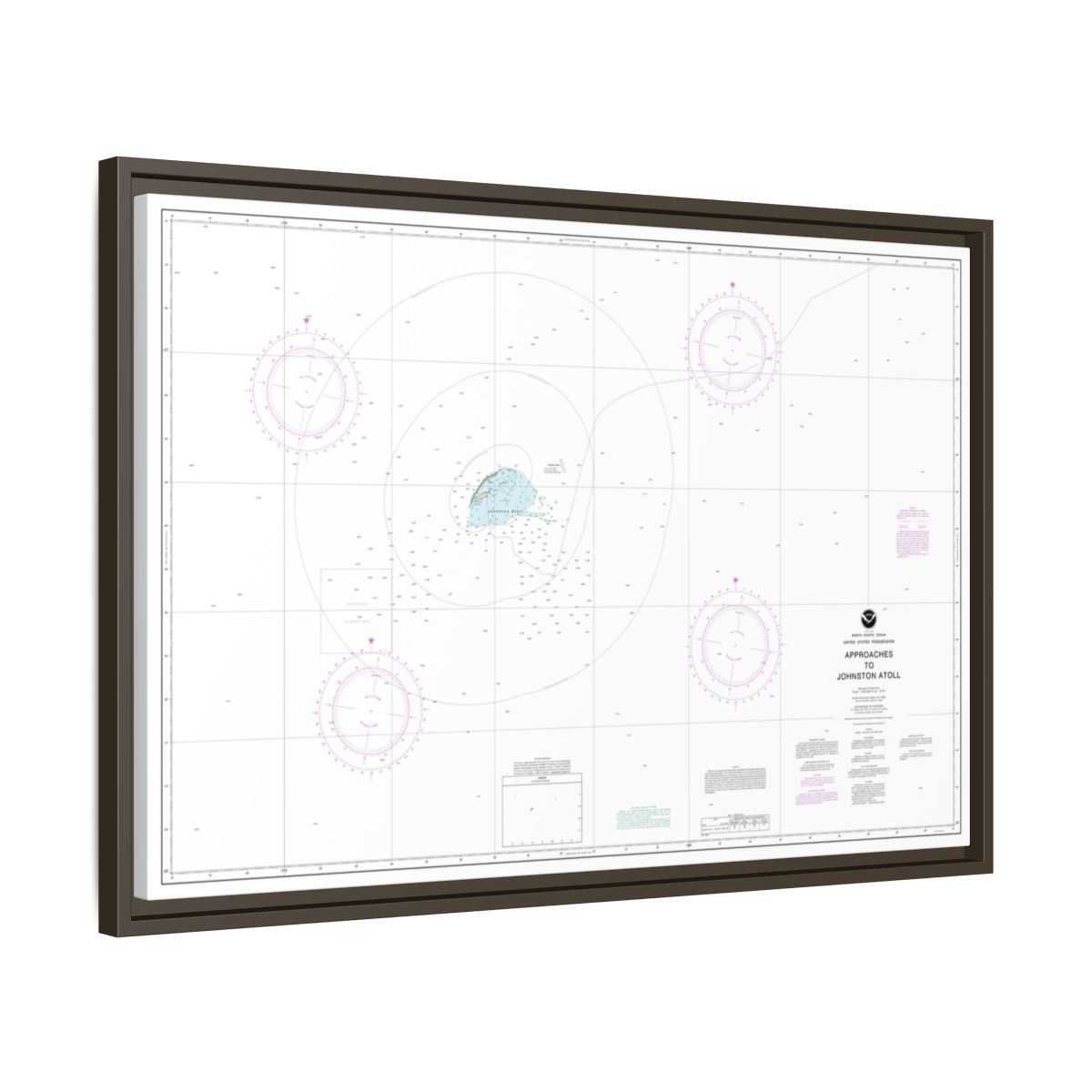 Chart 83633 United States Possession Approaches to Johnston Atoll - NOAA Nautical Chart Floating Frame Canvas | 30" x 20" | 36" x 24" | 48" x 32" - Espresso side