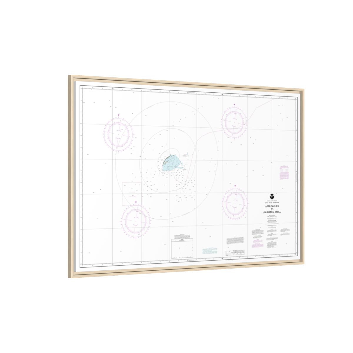 Chart 83633 United States Possession Approaches to Johnston Atoll - NOAA Nautical Chart Floating Frame Canvas | 30" x 20" | 36" x 24" | 48" x 32" - Natural side