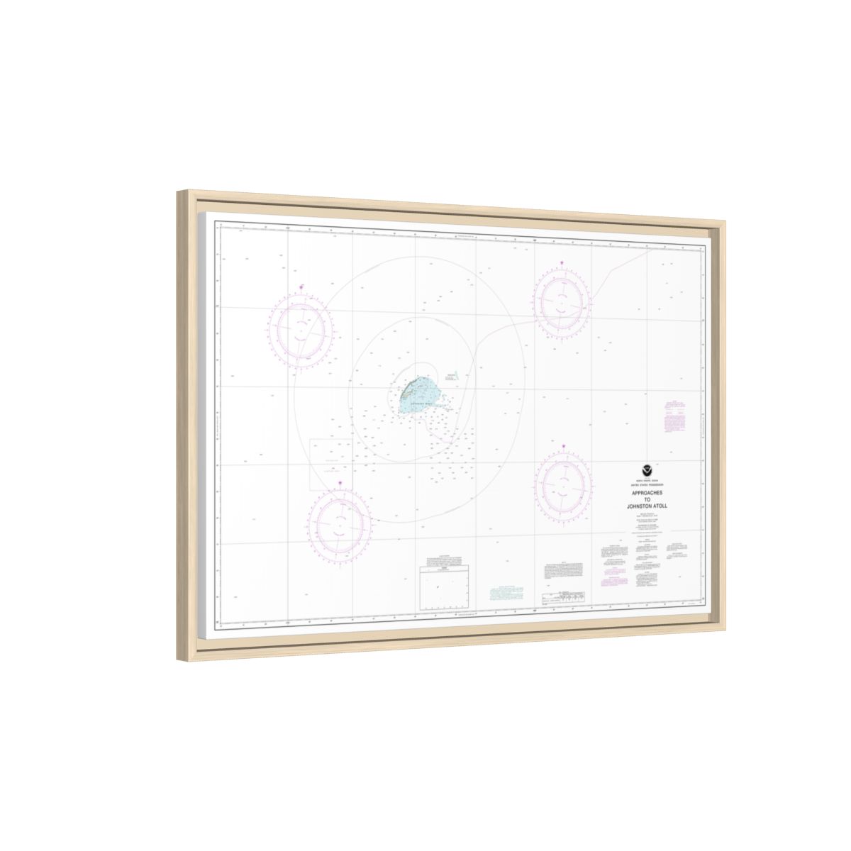 Chart 83633 United States Possession Approaches to Johnston Atoll - NOAA Nautical Chart Floating Frame Canvas | 30" x 20" | 36" x 24" | 48" x 32" - Natural side