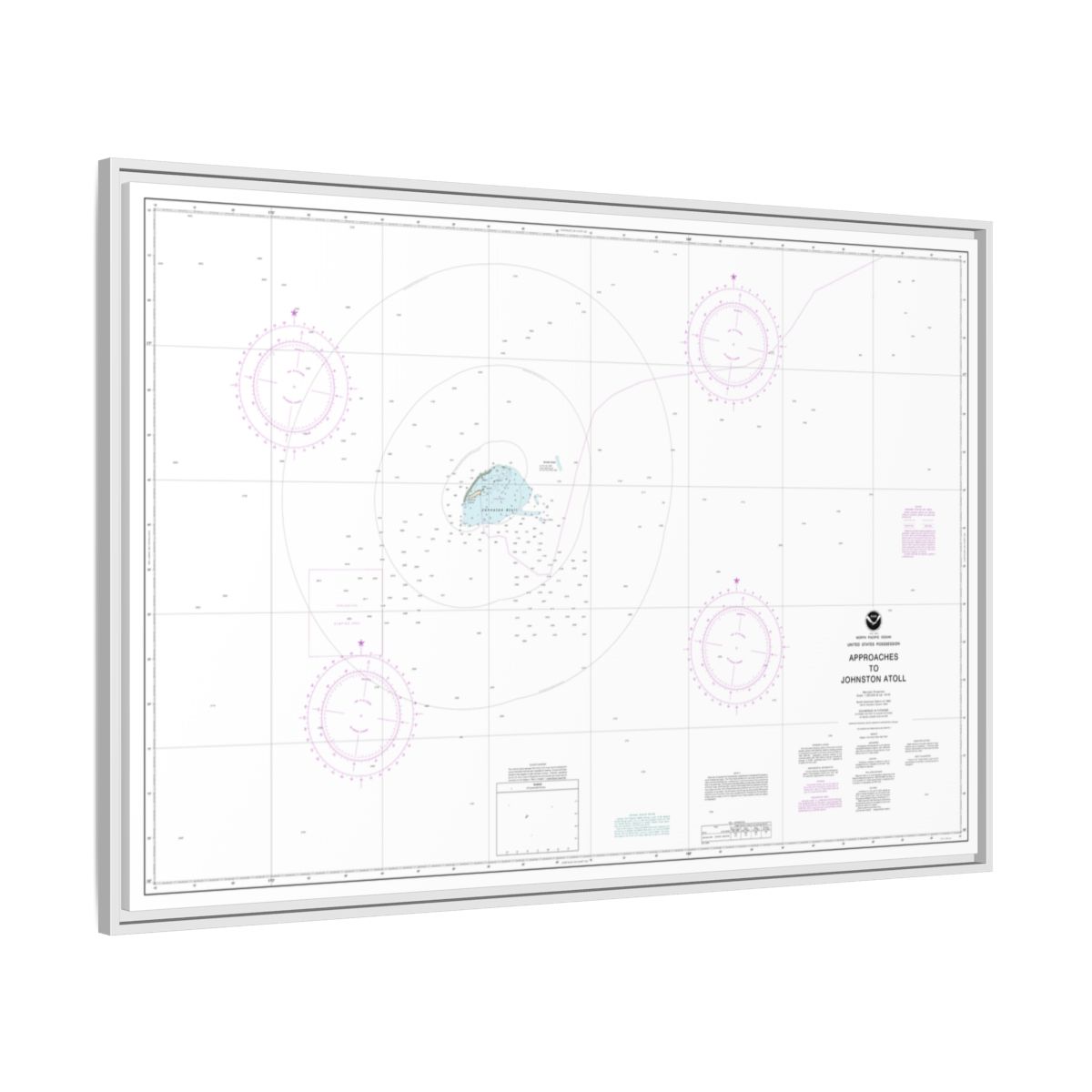 Chart 83633 United States Possession Approaches to Johnston Atoll - NOAA Nautical Chart Floating Frame Canvas | 30" x 20" | 36" x 24" | 48" x 32" - White side
