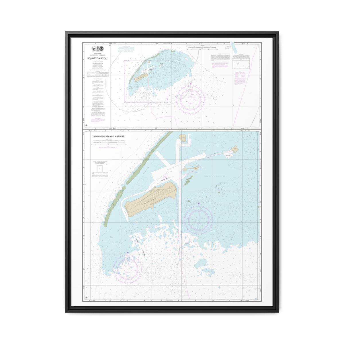 Chart 83637 Johnston Atoll;Johnston Island Harbor - NOAA Nautical Chart Floating Frame Canvas | 24" x 32" | 30" x 40" - Black front