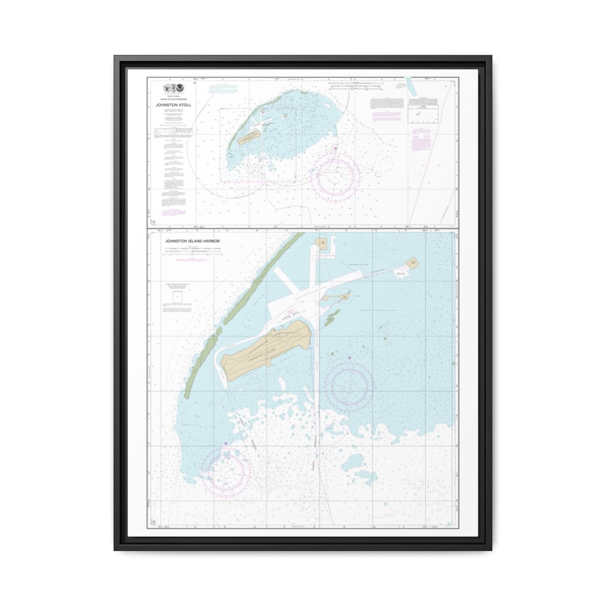 Chart 83637 Johnston Atoll;Johnston Island Harbor - NOAA Nautical Chart Floating Frame Canvas | 24" x 32" | 30" x 40" - Black front