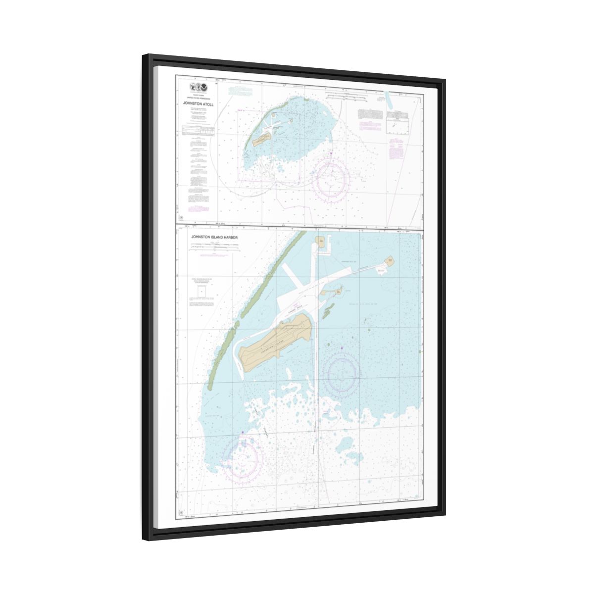 Chart 83637 Johnston Atoll;Johnston Island Harbor - NOAA Nautical Chart Floating Frame Canvas | 24" x 32" | 30" x 40" - Black side