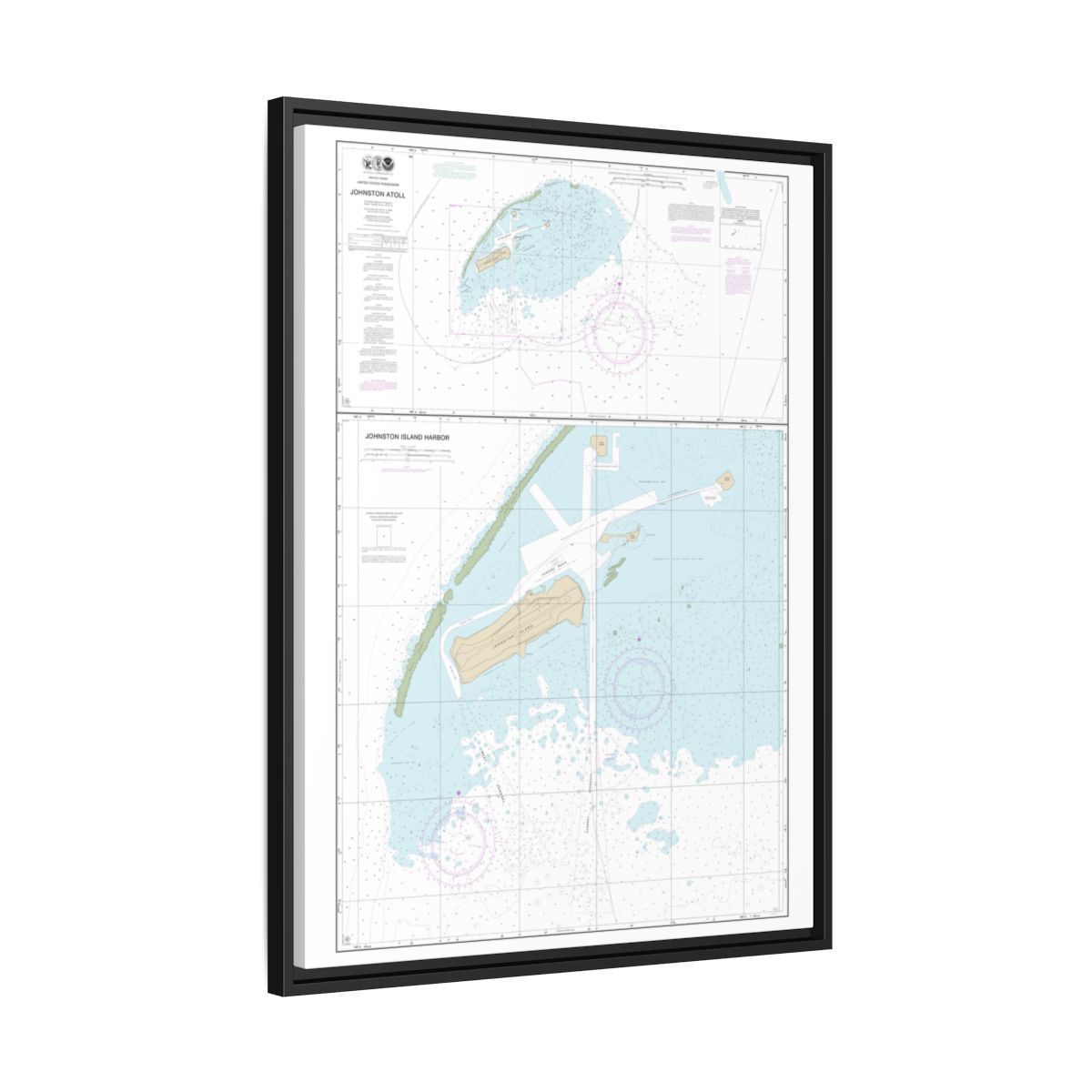 Chart 83637 Johnston Atoll;Johnston Island Harbor - NOAA Nautical Chart Floating Frame Canvas | 24" x 32" | 30" x 40" - Black side