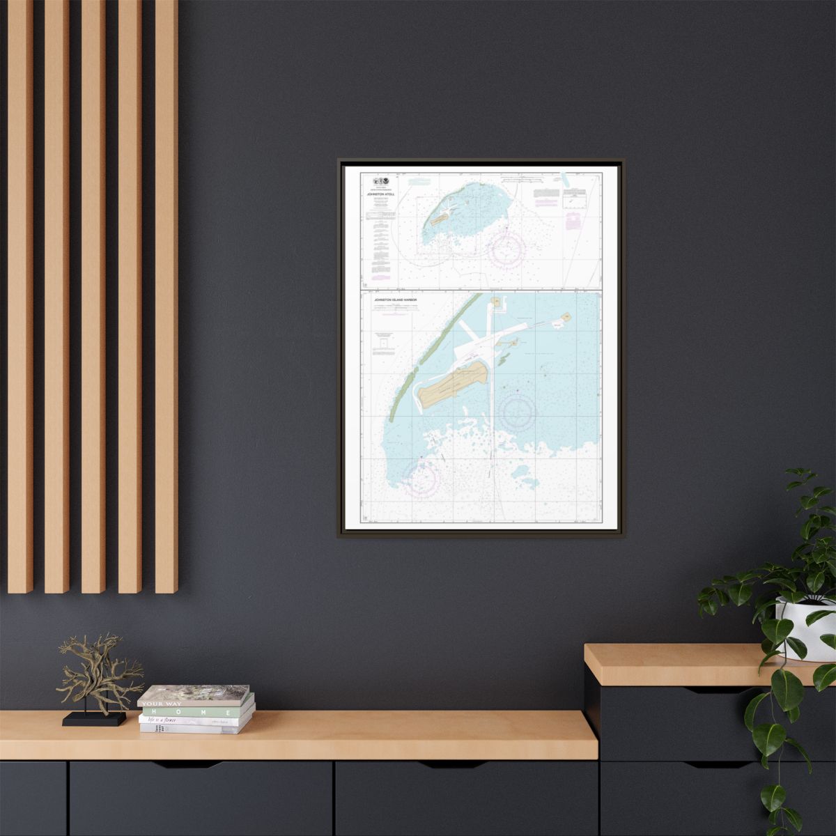Chart 83637 Johnston Atoll;Johnston Island Harbor - NOAA Nautical Chart Floating Frame Canvas | 24" x 32" | 30" x 40" - Espresso context-2