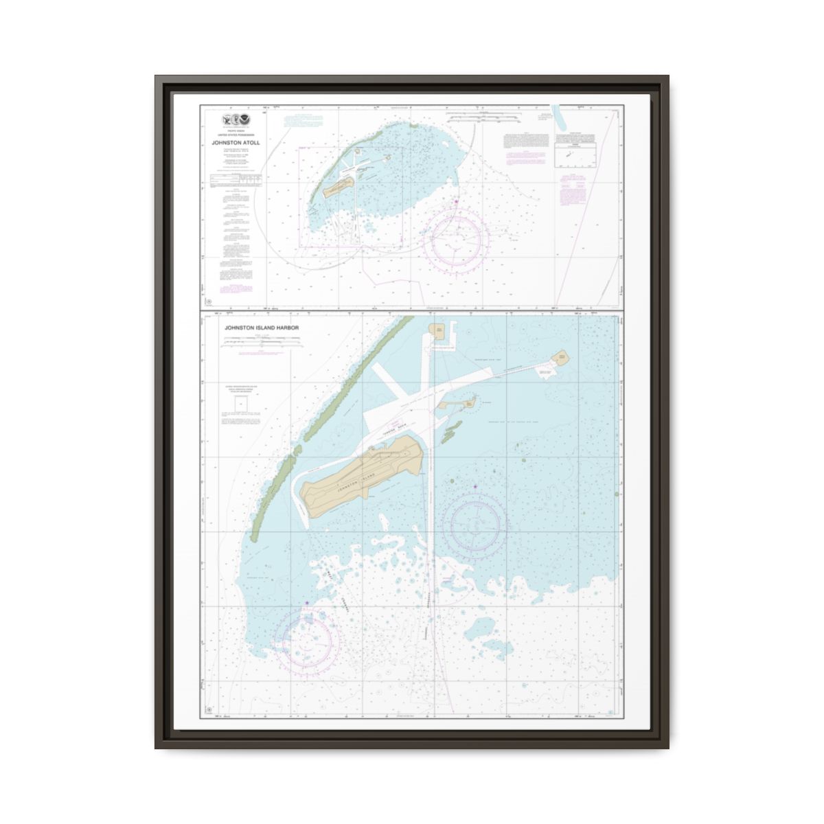 Chart 83637 Johnston Atoll;Johnston Island Harbor - NOAA Nautical Chart Floating Frame Canvas | 24" x 32" | 30" x 40" - Espresso front