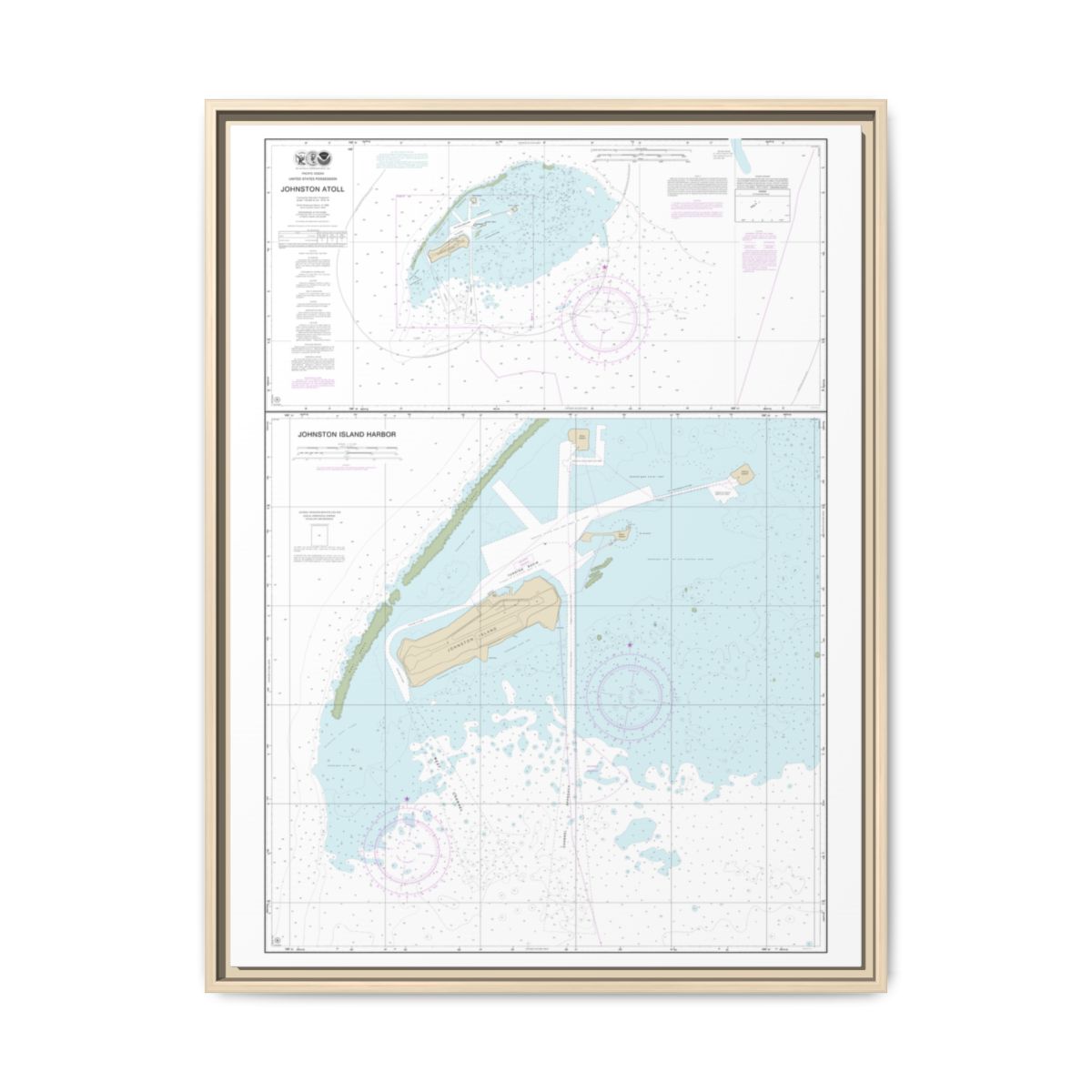 Chart 83637 Johnston Atoll;Johnston Island Harbor - NOAA Nautical Chart Floating Frame Canvas | 24" x 32" | 30" x 40" - Natural front