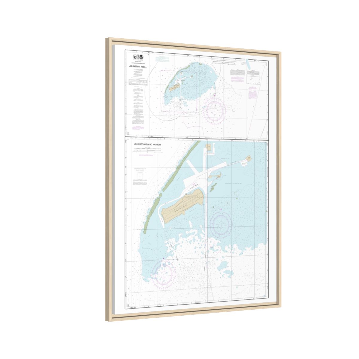 Chart 83637 Johnston Atoll;Johnston Island Harbor - NOAA Nautical Chart Floating Frame Canvas | 24" x 32" | 30" x 40" - Natural side