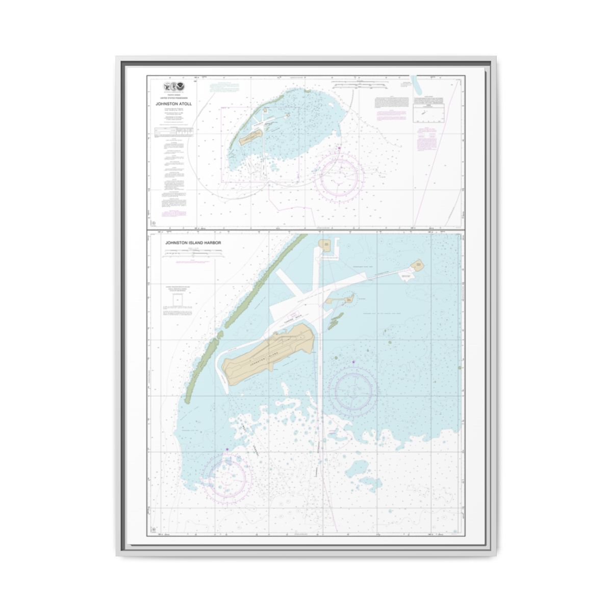 Chart 83637 Johnston Atoll;Johnston Island Harbor - NOAA Nautical Chart Floating Frame Canvas | 24" x 32" | 30" x 40" - White front