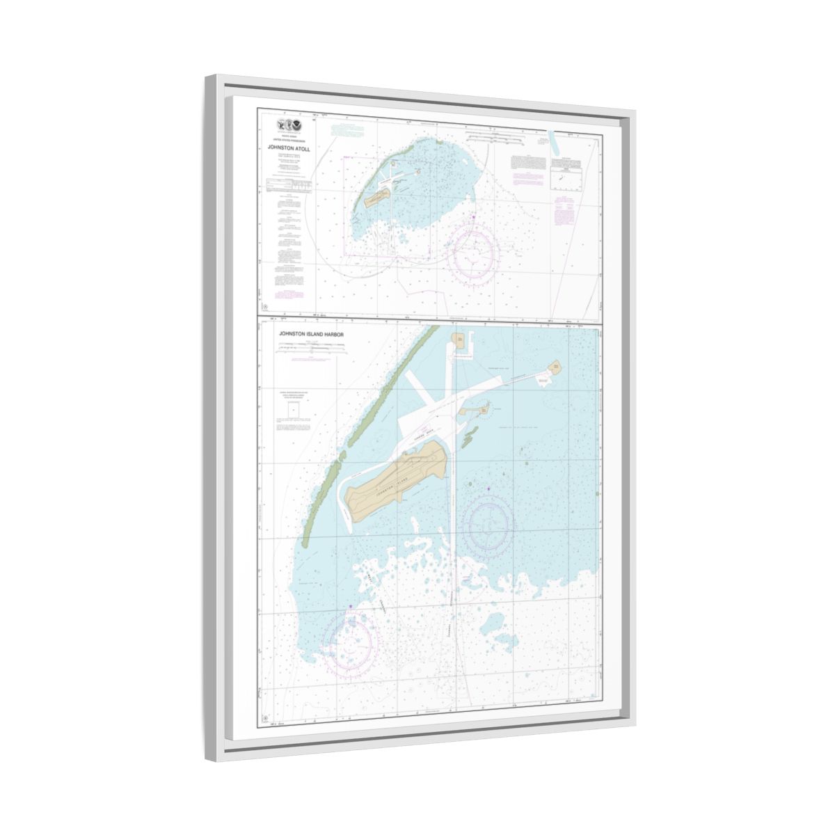 Chart 83637 Johnston Atoll;Johnston Island Harbor - NOAA Nautical Chart Floating Frame Canvas | 24" x 32" | 30" x 40" - White side